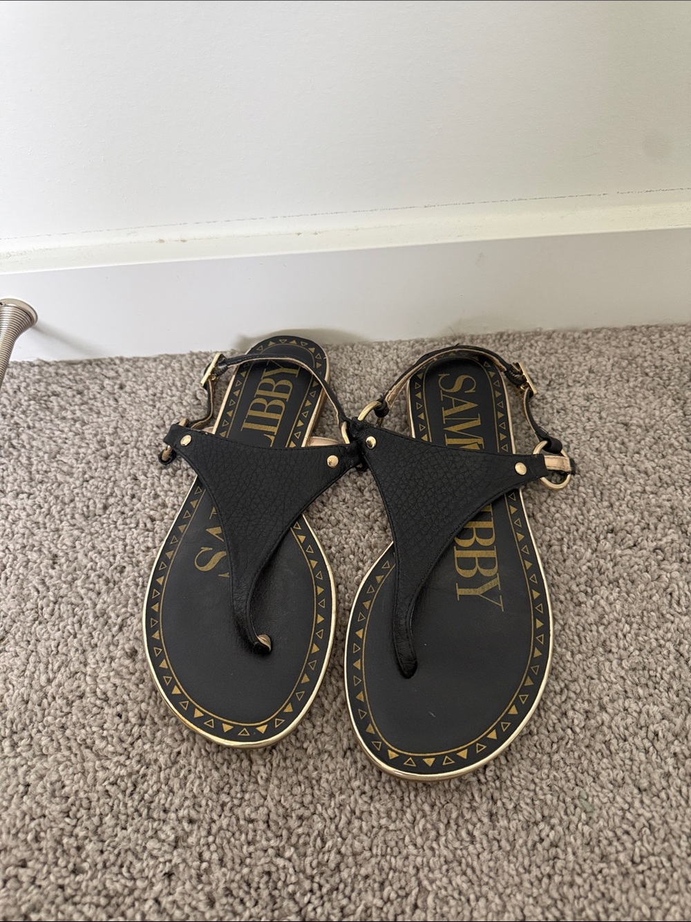 Sam & Libby Black Sandal with Gold Accents